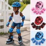 Kids Protective Gear Set Includes Helmet, Knee, Elbow Wrist Pads For Child Skating & Cycling Scooters